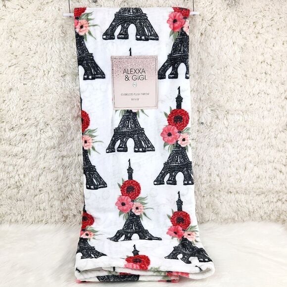 White {Eiffel Tower} Plush Throw Blanket - Picture 2 of 5